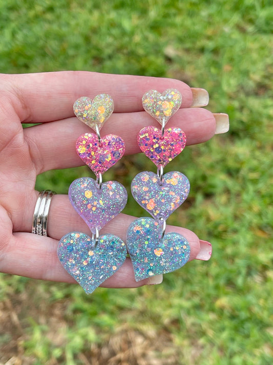 Chain of Hearts glitter resin earrings