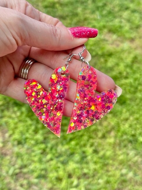 Heart Glitter resin earrings