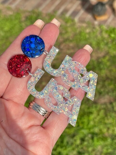 USA glitter resin earrings