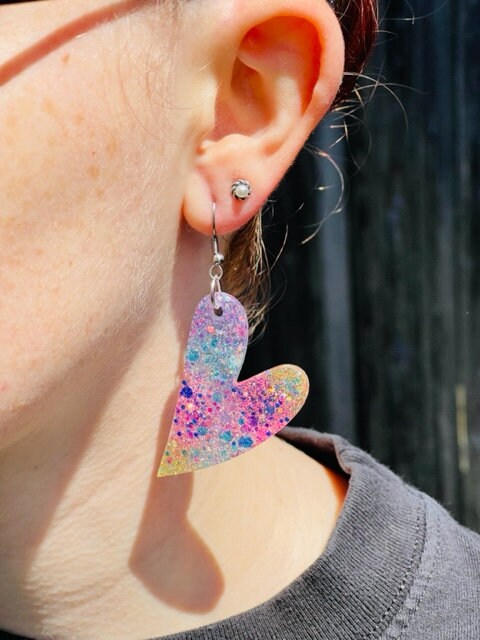 Heart Glitter resin earrings