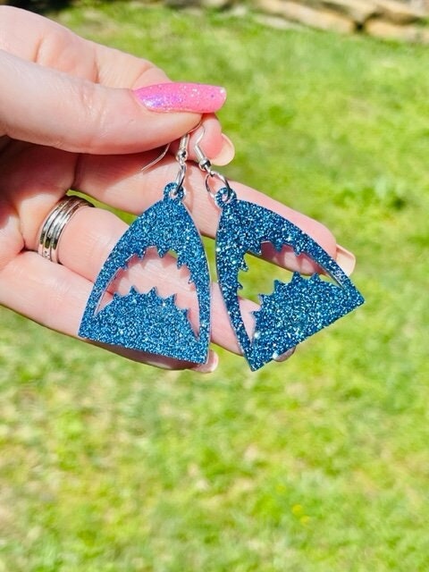 Shark glitter resin earrings