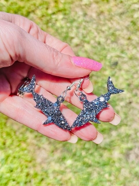 Shark glitter resin earrings