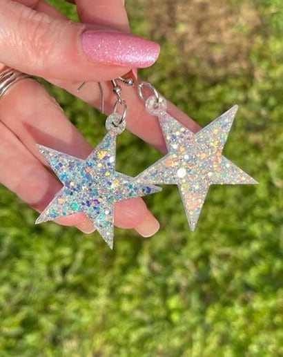 Star dangle glitter resin earrings