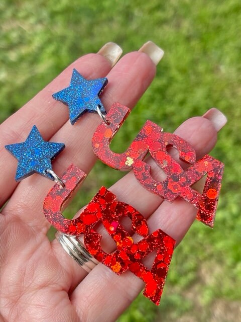USA glitter resin earrings