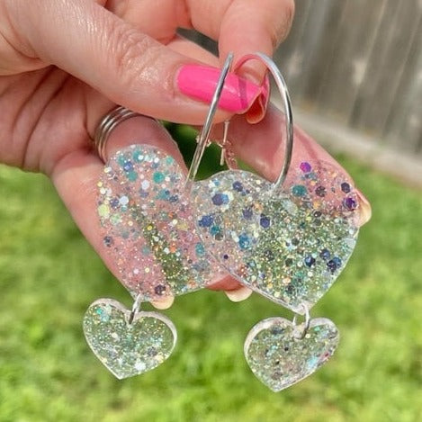 Lover era Double Heart Hoop earrings - various colors - handmade jewelry