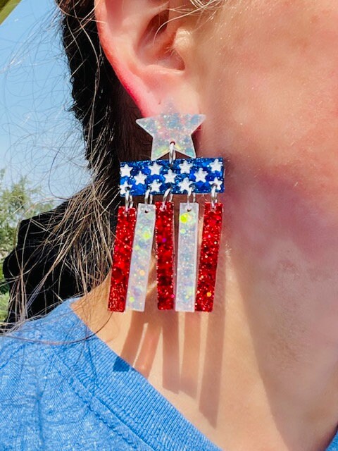 Flag dangle glitter resin earrings