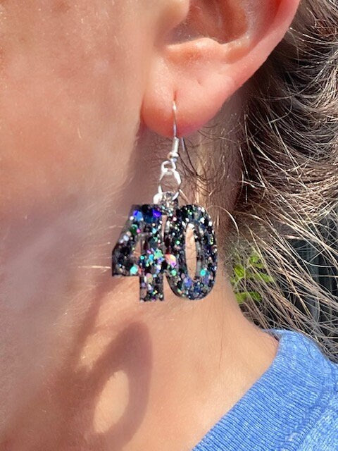 Milestone Birthday glitter resin earrings