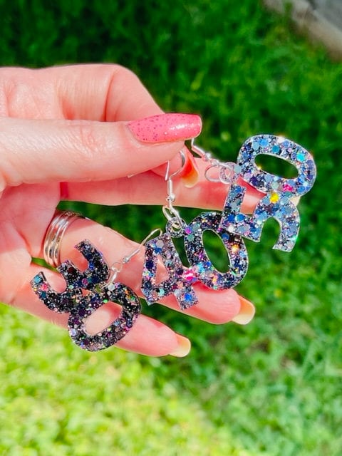 Milestone Birthday glitter resin earrings