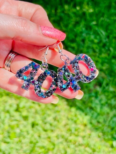 Milestone Birthday glitter resin earrings