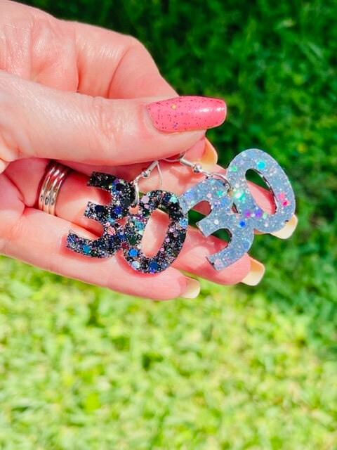 Milestone Birthday glitter resin earrings
