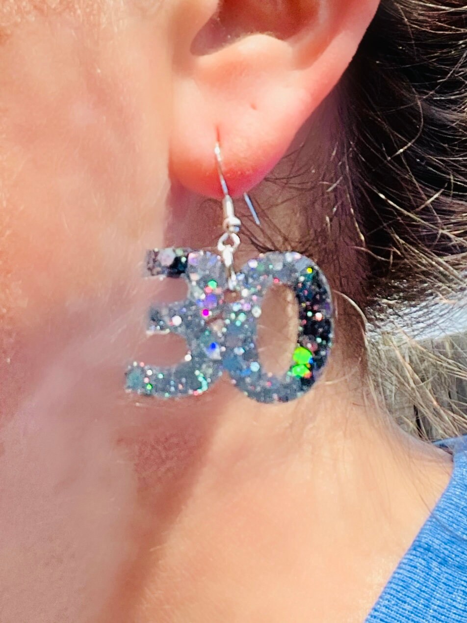 Milestone Birthday glitter resin earrings