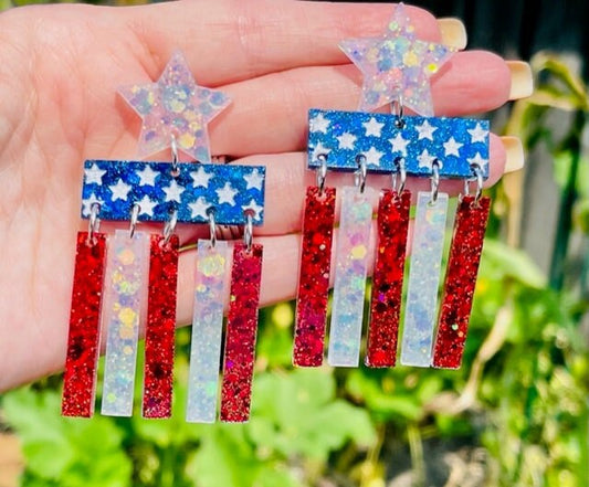 Flag dangle glitter resin earrings