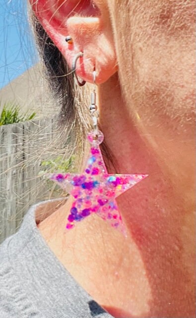 Star dangle glitter resin earrings