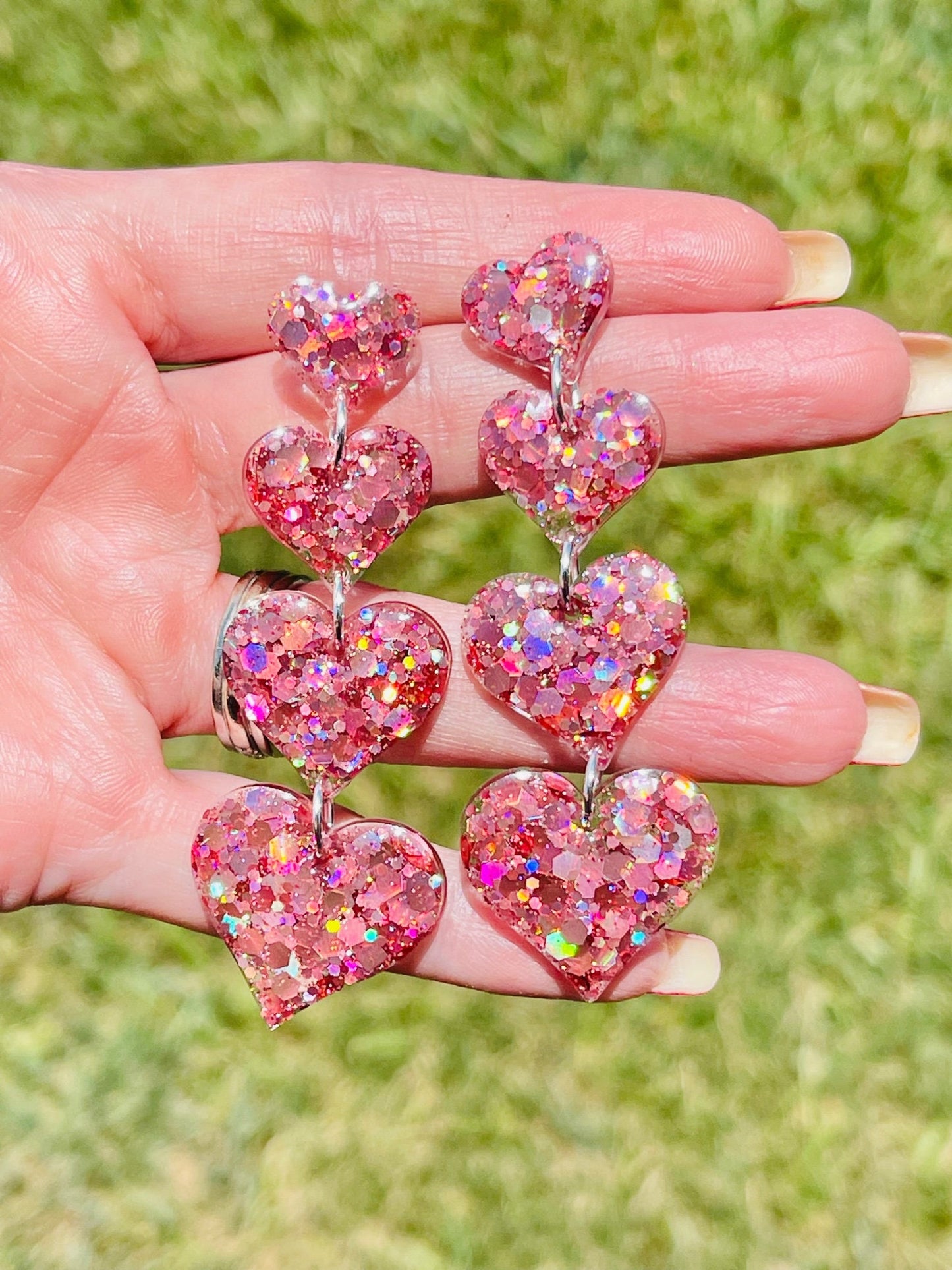 Chain of Hearts glitter resin earrings