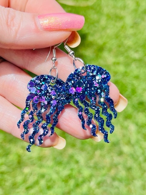 Sparkly Jellyfish glitter resin earrings