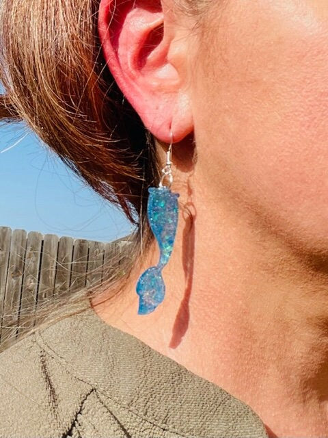 Sparkly Mermaid tail glitter resin earrings