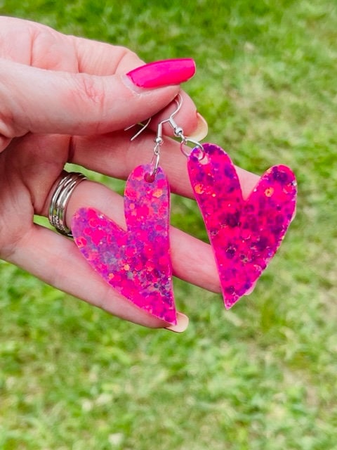 Heart Glitter resin earrings