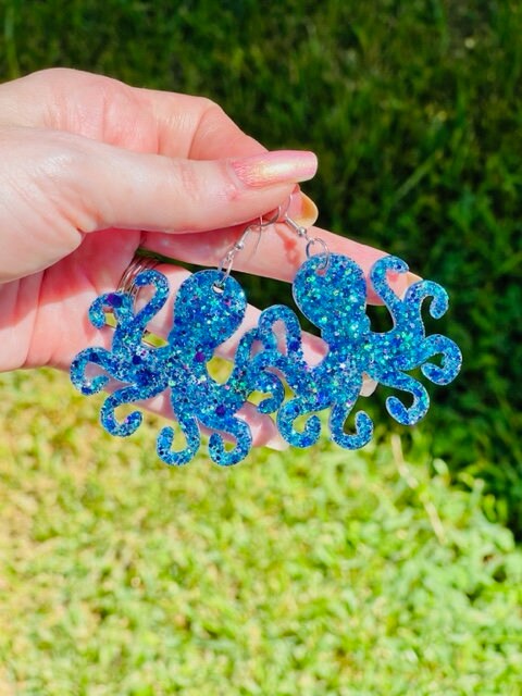 Sparkly Octopus glitter resin earrings