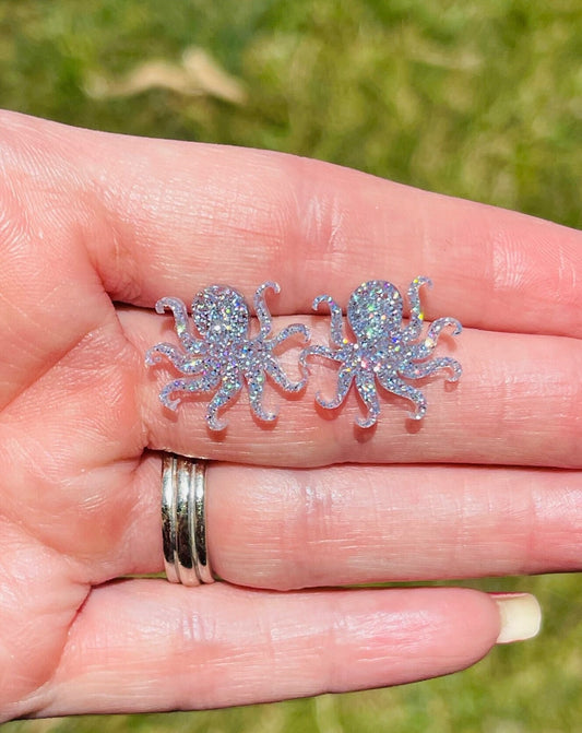 Sparkly Octopus glitter resin stud earrings