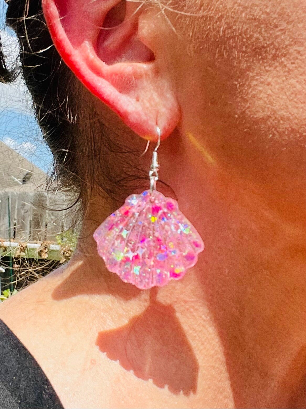 Sparkly seashell glitter resin earrings