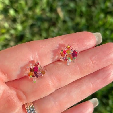 Sparkly fall resin stud earrings - Multiple colors - leaf studs - handmade jewelry