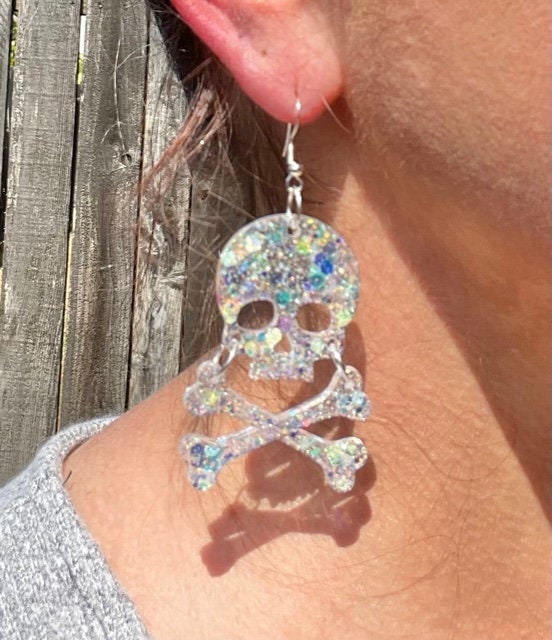 Sparkly Skull and Crossbone Jolly Roger Earrings
