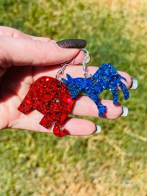 Political earrings - Red Republican Elephant/Blue Democrat Donkey