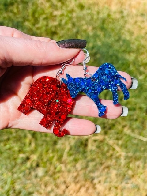 Political earrings - Red Republican Elephant/Blue Democrat Donkey