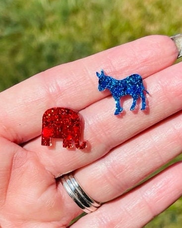 Political earrings - Red Republican Elephant/Blue Democrat Donkey