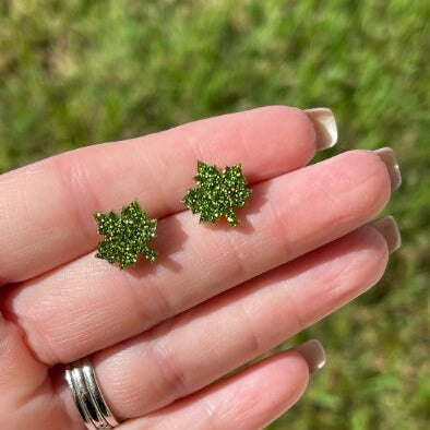 Sparkly fall resin stud earrings - Multiple colors - leaf studs - handmade jewelry