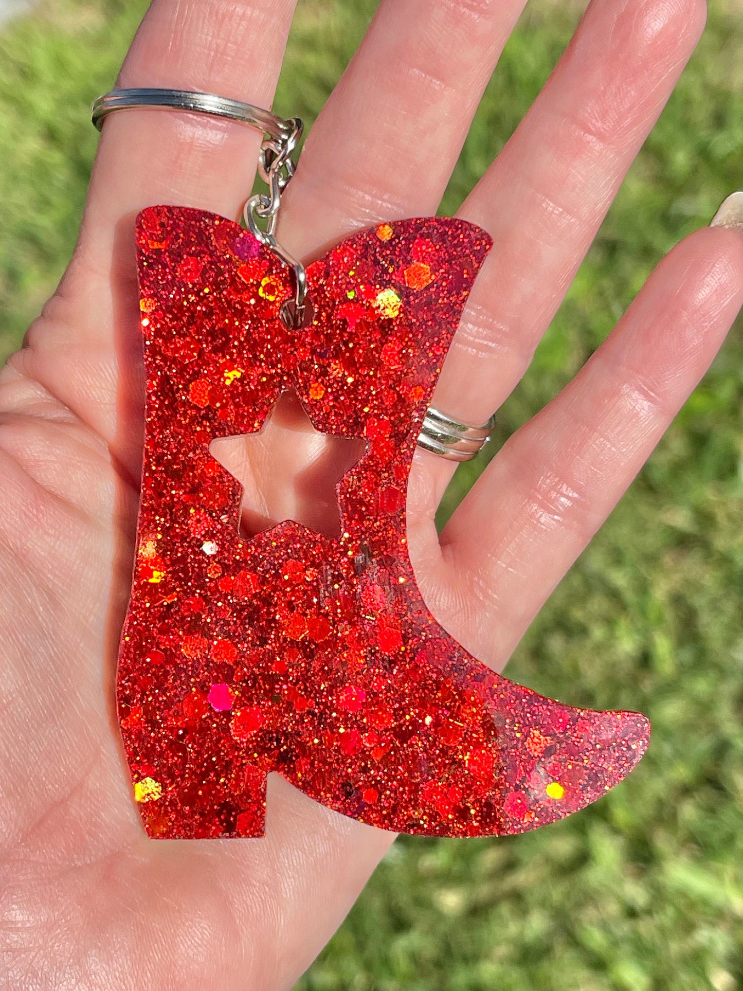 Drill team boot glitter resin keychain