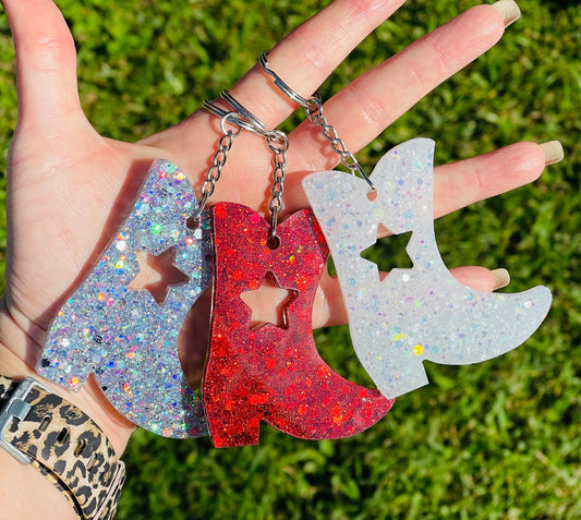 Drill team boot glitter resin keychain