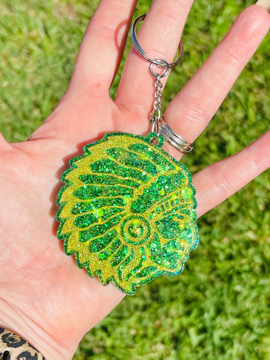 Santa Fe High School Indians Glitter Resin Keychain