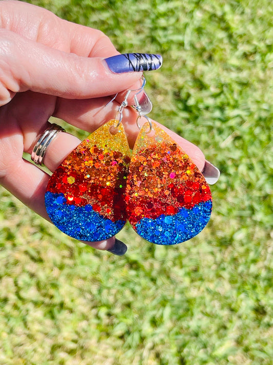 Astros rainbow glitter resin teardrop earring