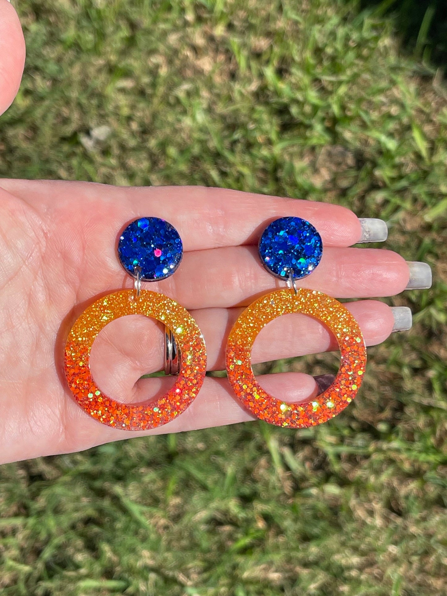 Astros rainbow glitter resin hoops