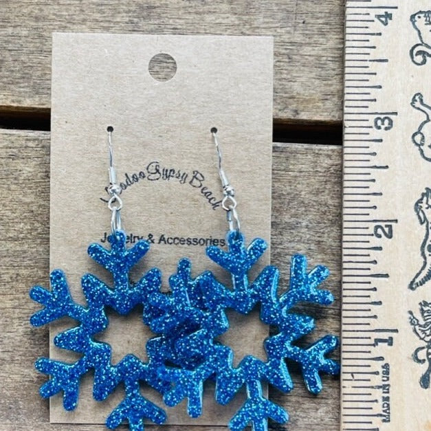 Snowflake glitter resin earrings - lightweight Christmas jewelry