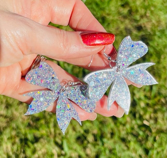 Glitter ribbon resin earrings- Bow earrings