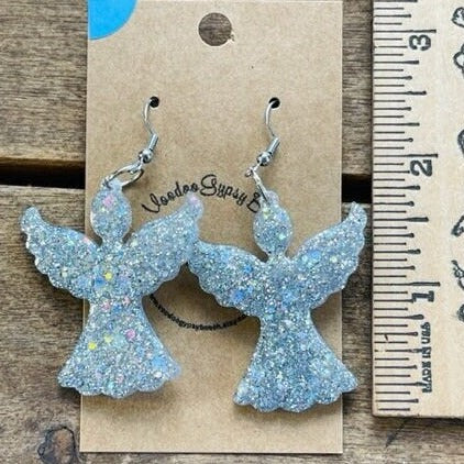 Christmas Angel glitter resin earrings - gold, silver or white