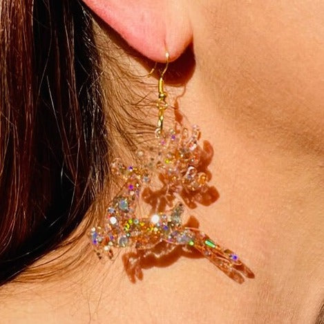 Deer glitter resin earrings - gold or silver Christmas deer earrings