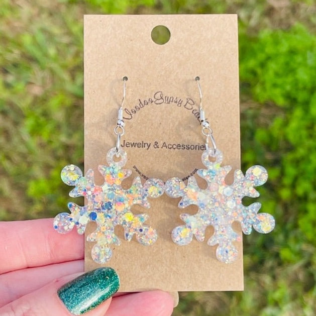 Sparkly Snowflake earrings - 8 different styles - handmade jewelry