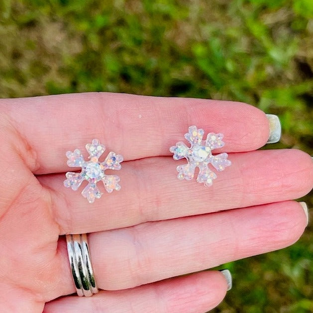 Sparkly Snowflake stud earrings - handmade jewelry