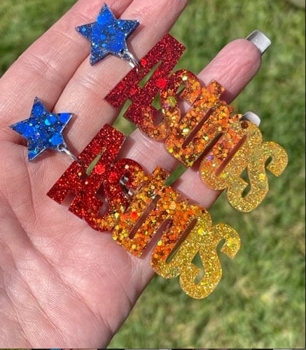 Houston Game Day Earrings, Customizable Team Name Earrings, Spirit Wear Gear