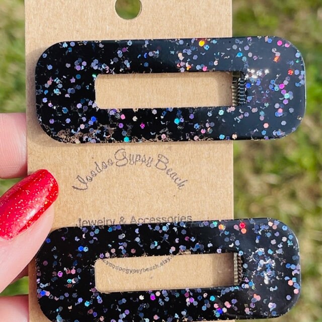 Glitter resin hair clips/barettes - set of 2
