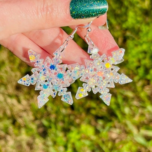 Sparkly Snowflake earrings - 8 different styles - handmade jewelry