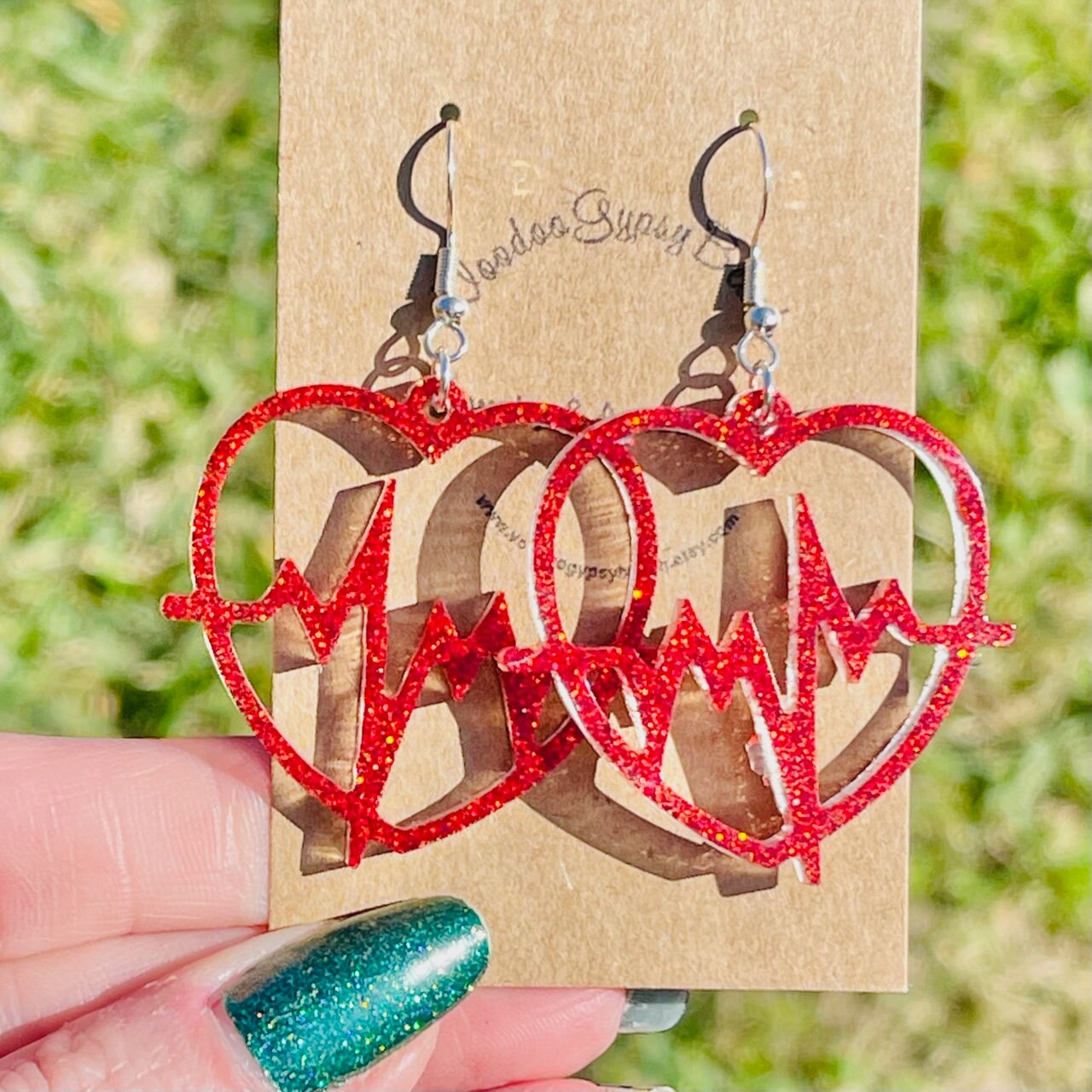 EKG Heart glitter resin earrings