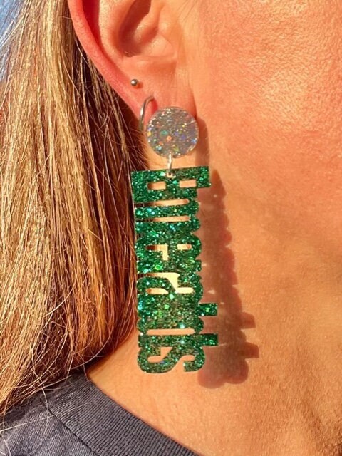Emeralds glitter resin earrings - Clear Falls Emeralds drill team