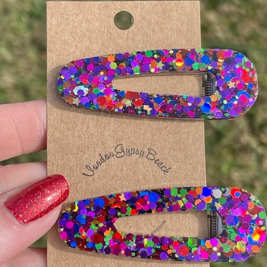 Glitter resin hair clips/barettes  - set of 2