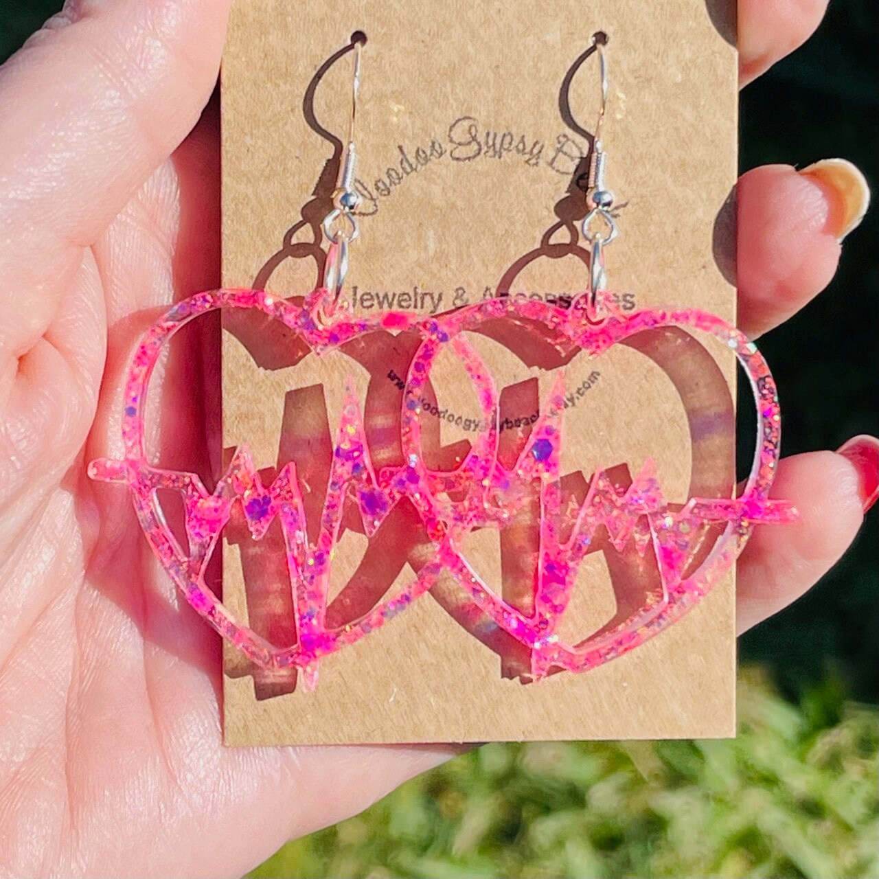 EKG Heart glitter resin earrings