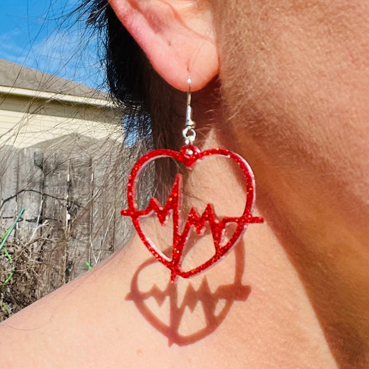 EKG Heart glitter resin earrings