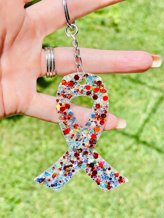 Awareness Ribbon glitter resin Keychain